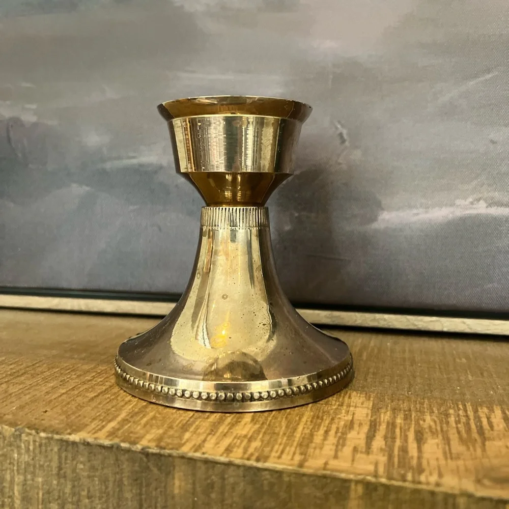 vintage brass beaded candlestick holder solid brass 4.5 inch